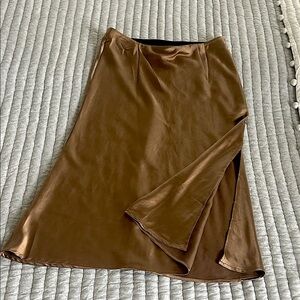 Elegant Brown/Gold Satin Skirt A-line. MIDI length